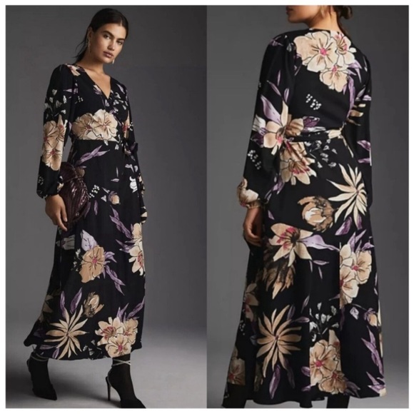 Anthropologie Dresses & Skirts - Anthropologie Hutch Wrap Long Sleeve Maxi Dress floral print romantic size MP